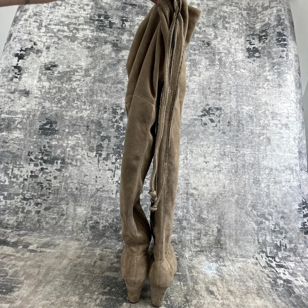 White Mountain Over The Knee Boots Women 6.5 M Khaki Suede Heel Drawstring